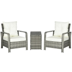 Outsunny 3 Pieces Wicker Patio Furniture Set, Rattan Bistro Set with Storage Coffee Table and Thickened Cushions, Outdoor Conversation Set for Garden, Porch, Balcony, Beige