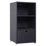 Outsunny Outdoor Storage Cabinet, Patio Storage Box Rack Rattan Wicker Pool Towel Valet Organizer Poolside Garden Lawn Bathroom Furniture Shelf w/ Shelf Drawer, Dark Brown
