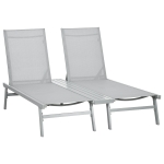 Outsunny Chaise Lounge Pool Chairs Set of 2, Aluminum Outdoor Sun Tanning Chairs with Five-Position Reclining Back, Shelf & Breathable Mesh for Beach, Yard, Patio, Light Gray