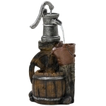 Outsunny Rustic Waterfall Fountain with Old Fashion Pump Barrel Wheel, 3-Tier Cascading Outdoor Fountain with Adjustable Flow, Decorative Water Feature for Zen Garden, Deck, Porch