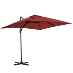 Outsunny 8' x 8' Square Patio Hanging Offset Umbrella with 360° Rotation, Aluminum Outdoor Cantilever Parasol with Crank & Tilt, Sun Canopy Shelter with Cross Base, Wine Red