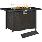 Outsunny Propane Fire Pit Table 43" Outdoor Fire Table, 50,000 BTU Pulse-Ignition Wicker Firepit Furniture with Glass Wind Guard, Blue Glass Rock, CSA Certification, Coffee