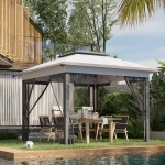Outsunny 12' x 12' Outdoor Pop-Up Canopy Tent with Mesh Sidewalls, Easy Setup Shelter for Parties & Events, Includes Carry Bag, Gray