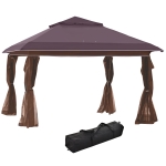 Outsunny 12' x 12' Pop Up Canopy Tent with Netting and Carry Bag, Instant Sun Shelter with 137 sq.ft Shade, Tents for Parties, Height Adjustable, for Outdoor, Garden, Patio, Brown