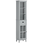 kleankin Slim Bathroom Storage Cabinet Door & Shelves Linen Tower, Gray