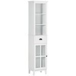 kleankin Slim Bathroom Storage Cabinet Door & Shelves Linen Tower, White