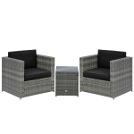 Outsunny Wicker Bistro Patio Set, 2 Porch Chairs & Glass Table, Black