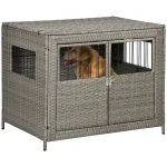 Picture of PawHut Rattan Dog Crate with Double Doors, Wicker Dog Cage with Large ...