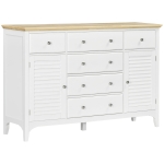 HOMCOM Sideboard Buffet Cabinet with Storage Drawers, Rubber Wood Top and Adjustable Shelves, Kitchen Cabinet Coffee Bar Cabinet, White