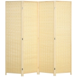HOMCOM Woven Bamboo Room Divider, 4 Panel Folding Indoor Privacy Screens for Home Office, 71"x71"x0.6", Natural