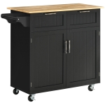 HOMCOM Rolling Kitchen Island, Kitchen Cart on Wheels with 2 Storage Drawers, 2 Door Cabinets and Towel Rack for Dining Room (Black, 2-Doors)