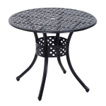 Outsunny 33-Inch Roud Patio Dining Table with Umbrella Hole, Cast Aluminum Garden Table, All Weather Patio Bisto Table, for Lawn, Garden, Outside, Black