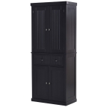 HOMCOM 72" Tall Kitchen Pantry Cabinet, Modern Buffet Storage Cabinet with 4 Beadboard Doors, Drawer and Adjustable Shelves, Black