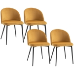 HOMCOM Modern Dining Chairs, Mid-Back Velvet-touch Upholstery Side Chair, Table Chair for Living Room, Dining Room, Yellow, Set of 4
