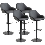 HOMCOM Adjustable Bar Stools, Swivel Counter Height Barstools with Footrest and Back, PU Leather and Steel Round Base, for Kitchen Counter and Dining Room, Set of 4, Black