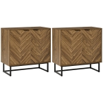 HOMCOM Kitchen Storage Cabinet Buffet Cabinet Sideboard with Chevron Double Doors Adjustable Shelf Set of 2 Walnut