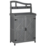Outsunny Outdoor Storage Cabinet & Potting Table, Wooden Gardening Bench with Patio Cabinet and Magnetic Doors, Grey