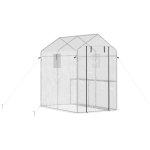 Outsunny 47.25" x 73.25" x 74.25" Walk-in Greenhouse, Outdoor Portable Plant Growing Area with Mesh Protected Roll-up Door & Window, 4 Shelves for Flowers, Herbs & Vegetables, White