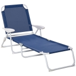 Outsunny Folding Lounge Chair, Portable Outdoor Chaise Lounge, Sun Tanning Chair with 4-Position Reclining Back, Armrests, Metal Frame and Mesh Fabric for Beach, Yard, Patio, Blue