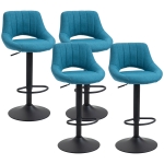 HOMCOM Modern Bar Stools, Swivel Bar Height Barstools Chairs with Adjustable Height, Round Heavy Metal Base, and Footrest, Set of 4, Blue