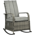 Outsunny Outdoor Wicker Rocking Chair with Cushion, Patio PE Rattan Recliner Chair with Adjustable Footrest, Armrests, Mixed Grey