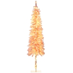 HOMCOM 7' Flocked Christmas Trees, Pencil Prelit Artificial Christmas Tree with Snow Downswept Branches, Pink