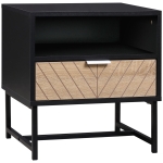 HOMCOM Modern Bedside Table with Drawer, Nightstand with Storage Shelf, Sofa End Table for Bedroom, Black and Oak