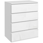 HOMCOM 4 Drawer Cabinet, High Gloss Drawer Chest for Bedroom, Chest of Drawers with Metal Runners and Groove Handles, White