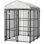 PawHut 6' x 4' Dog Kennel, Outdoor Dog Playpen Run with Waterproof, UV Resistant Canopy, Heavy-Duty Chain Link for Medium and Large Dogs