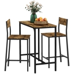 HOMCOM 3 Piece Bar Table and Chairs, Industrial Dining Table Set for 2, Counter Height Kitchen Table with Bar stools, Breakfast Table Set for 2 for Small Space, Rustic Brown