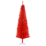 HOMCOM 6FT Decorated Christmas Tree, Pencil Christmas Tree with 390 Realistic Branch Tips and Plastic Stand, Red