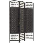 HOMCOM 3 Panel Folding Room Divider, Portable Privacy Screen, Wave Fiber Room Partition for Home Office, Black