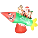 HOMCOM 9' Christmas Inflatables Outdoor Decorations Rocket Carrying Santa Claus, Elf, and Reindeer, Blow-Up LED Yard Christmas Decor, Waterproof