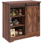HOMCOM Farmhouse Kitchen Sideboard Buffet Cabinet Coffee Bar Cabinet with Sliding Barn Door and Adjustable Shelf Brown