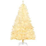 HOMCOM 6' Prelit Artificial White Christmas Trees Home Decor, with Warm White LED Lights, Auto Open, Steel Base