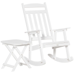 Outsunny 2 Pieces Wood Patio Bistro Set, Outdoor Rocking Chair Set with Armrests and High Back Rocking Chair and Portable Side Table, for Indoor, Outdoor, Patio, Backyard, White