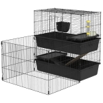PawHut Small Animal Cage with Playpen, Multi-level Pet Habitat Indoor for Guinea Pigs Hedgehogs Bunnies with Accessories, Water Bottle, Food Dish, Feeding Trough