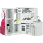 Qaba Play Kitchen Set for Kids w/ Apron and Chef Hat, Ice Maker White