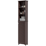 HOMCOM Tall Bathroom Storage Cabinet, Freestanding Linen Tower with 3-Tier Open Adjustable Shelf, Dark Brown