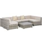 Outsunny 7-Piece Outdoor Wicker Patio Sofa Set, Modern Rattan Conversation Furniture Set with Cushions, and Tea Table, Beige