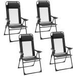 Outsunny Set of 4 Camping Chairs, Outdoor Folding Lounge Chair Set with 5 Level Adjustable Backrest, Removable Headrest, Armrest for Camping, Backyard, Black