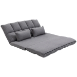 HOMCOM 51" Folding Floor Sofa, Foldable 2-Seater Lazy Sofa Sleeper Bed, Adjustable Linen Floor Couch with 9-position Backrest, 2 Pillows and Wide Seat for Living Room, Grey