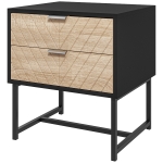 HOMCOM Modern Bedside Table with 2 Drawers and Steel Frame, Sofa Side Table for Bedroom Living Room, Black and Oak