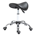 HOMCOM Adjustable Hydraulic Rolling Salon Stool Swivel Saddle Chair Spa Beauty Seat PU Leather,  Black
