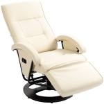 HOMCOM PU Recliner with Footrest, Lounge Chair with 135° Adjustable Backrest, Swivel Wood Base, Padded Seat & Armrests for Living Room, Bige