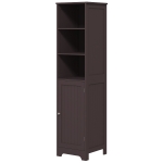 kleankin Tall Bathroom Storage Cabinet, Freestanding Tower Cabinet with Adjustable Shelf, 3 Open Shelves, Dark Brown