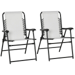Outsunny 2 Pieces Outdoor Folding Chair Set, Portable Capimg Chairs with Armrest for Patio, Pool, Beach, Cream White