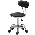 HOMCOM Faux Leather Salon Stool, Height Adjustable Rolling Stool with Footrest Ring, Back and Wheels for Beauty, Tattoo, Black