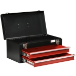 DURHAND 8.7" Portable Metal Tool Box with Metal Latch Closure, 2 Drawer Lockable Tool Chest with Ball-bearing Slider for Garage, Household and Warehouse, Red