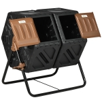 Outsunny Rotating Composter, Dual Chamber Compost Bin with 24 Vents and Steel Legs, 34.5 Gallon, Brown